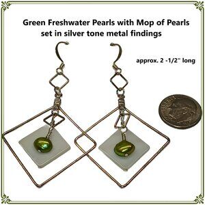 Long Green Freshwater Pearl Earrings